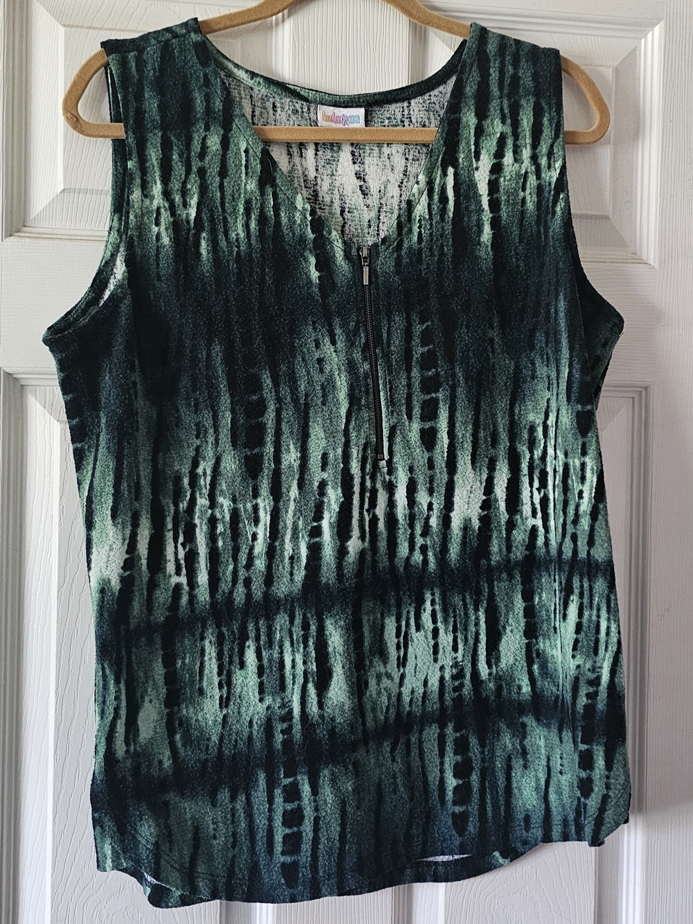 Green Tie-Dye Zip Front Sleeveless Top